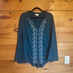 Style & Co Women’s Plus Size Teal Boho Long Sleeve Shirt 3x Cotton Blend
